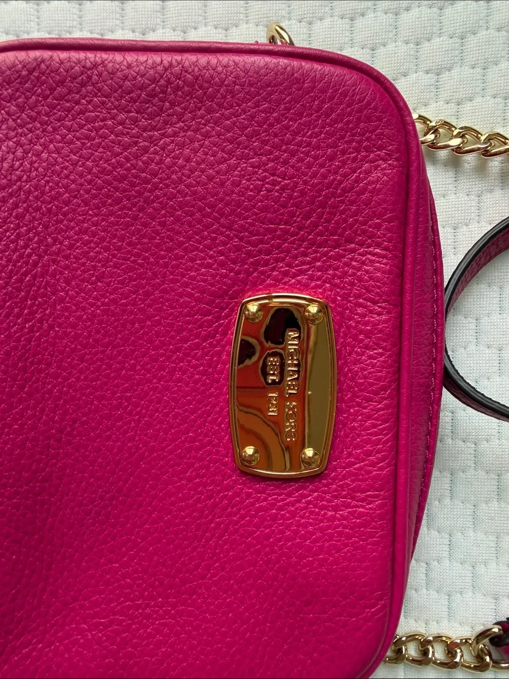 Michael Kors Fuchsia Leather Crossbody with Gold-Tone Chain